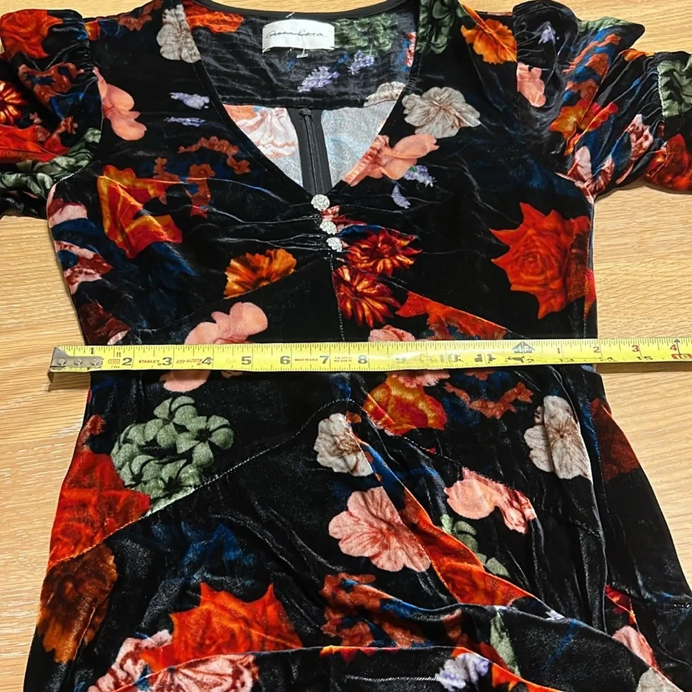Cara Cara Kieran floral high low Stretch velvet dress women size XS/S NWOT